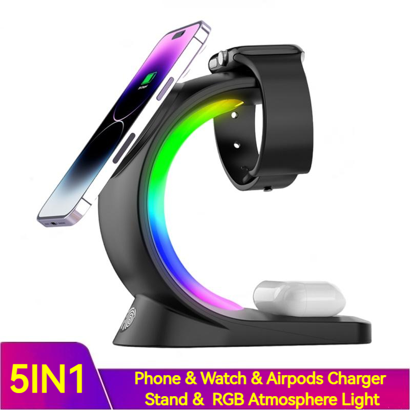 4 In 1 Magnetic Wireless Charger Fast Charging For Smart Phone Atmosphere Light Charging Station For Airpods Pro I-phone Watch The Artful Oracle