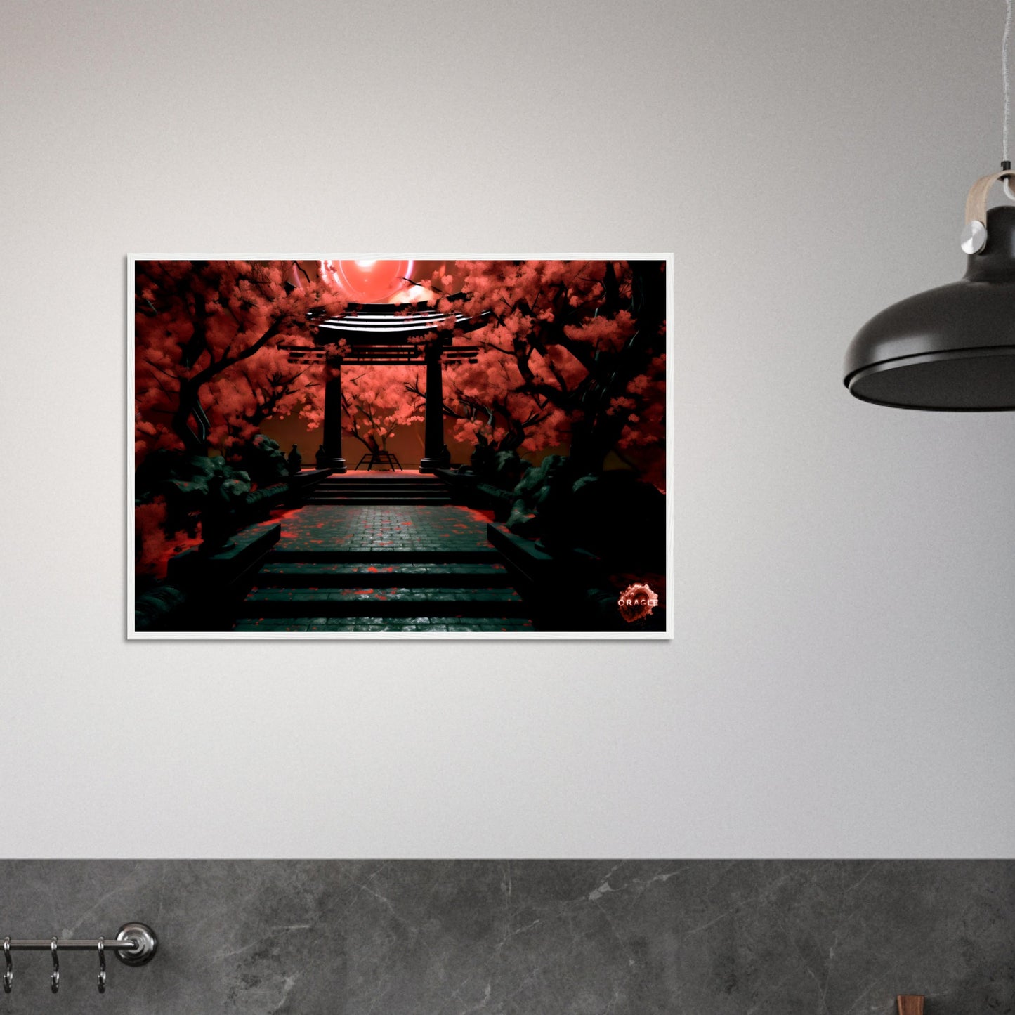 Crimson Nocturne: A Japanese Moonlit Tale- Premium Matte Paper Wooden Framed Poster Gelato