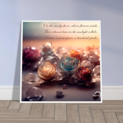 "Blooming Love: Roses on the Beach - Premium Matte Paper Wooden Framed Poster Gelato