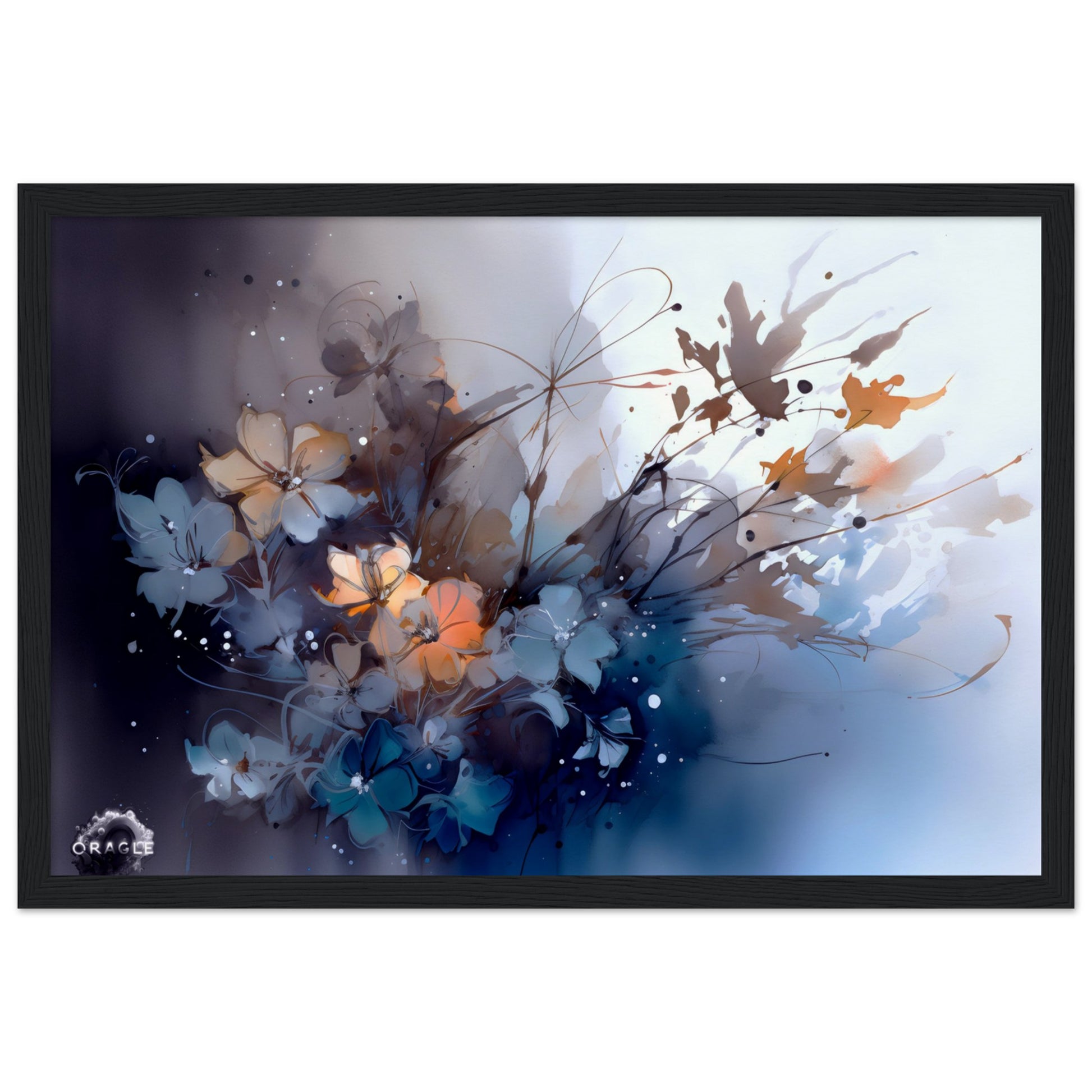 Aqua Blossoms: Watercolor Floral Splendor - Museum-Quality Matte Paper Wooden Framed Poster Gelato