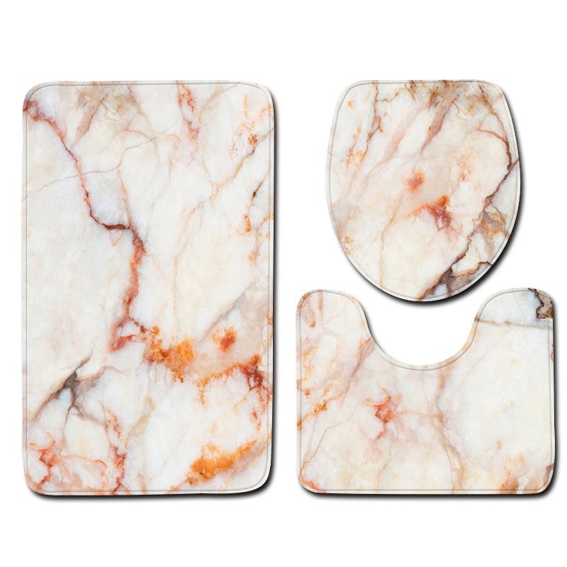 Marble Toilet Three-Piece Floor Mat Door Mat Bathroom Carpet The Artful Oracle