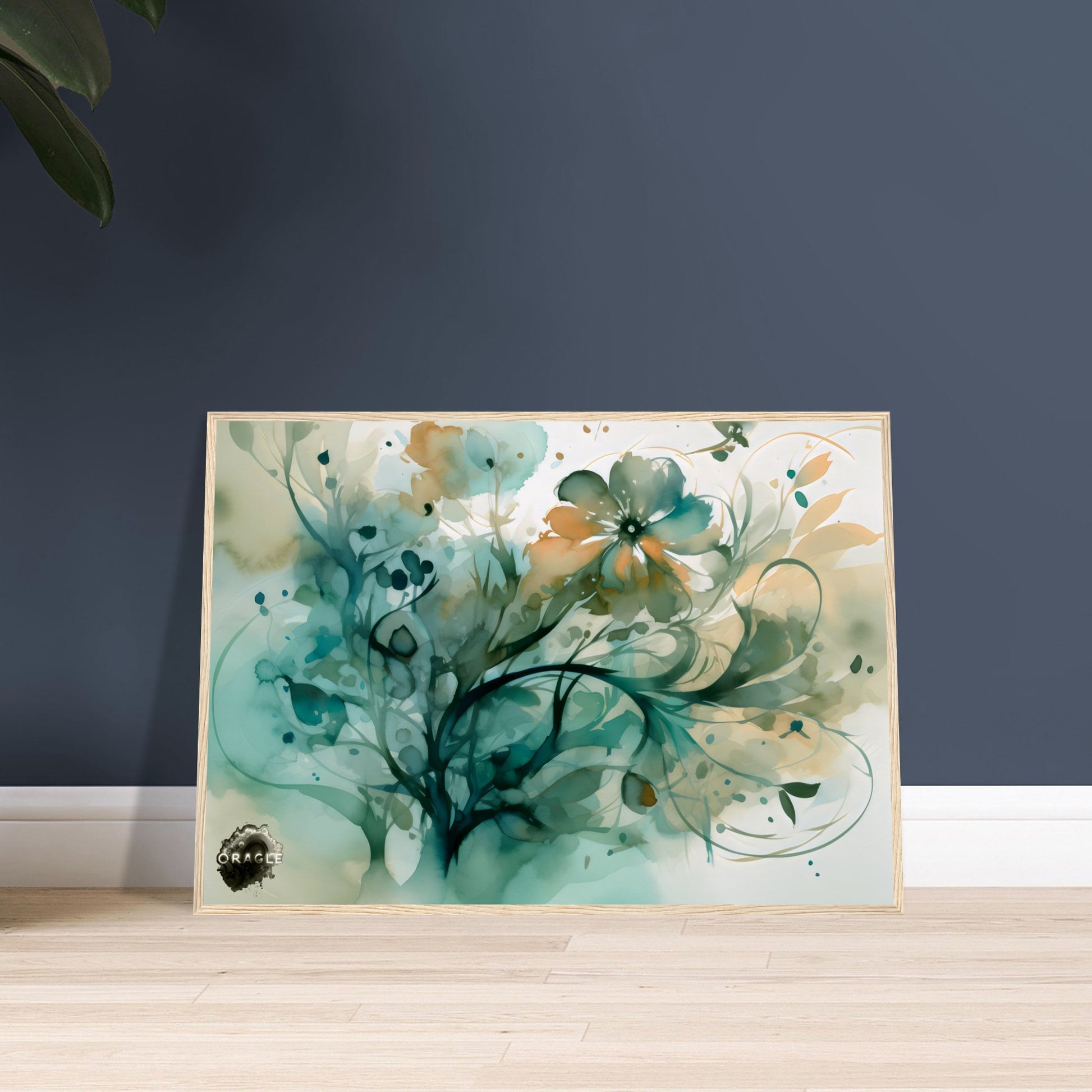 Blooming Tides: The Watercolor Flower Dance - Premium Matte Paper Wooden Framed Poster Gelato