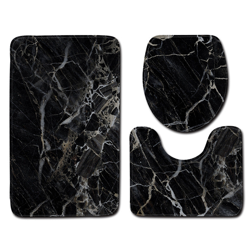 Marble Toilet Three-Piece Floor Mat Door Mat Bathroom Carpet The Artful Oracle