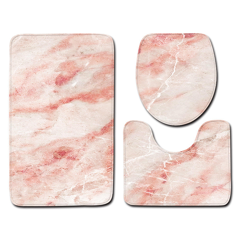 Marble Toilet Three-Piece Floor Mat Door Mat Bathroom Carpet The Artful Oracle