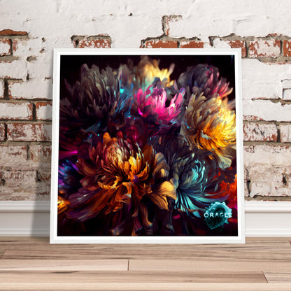 Luminous Bloom: The Neon Dance of Flowers- Premium Matte Paper Wooden Framed Poster Gelato