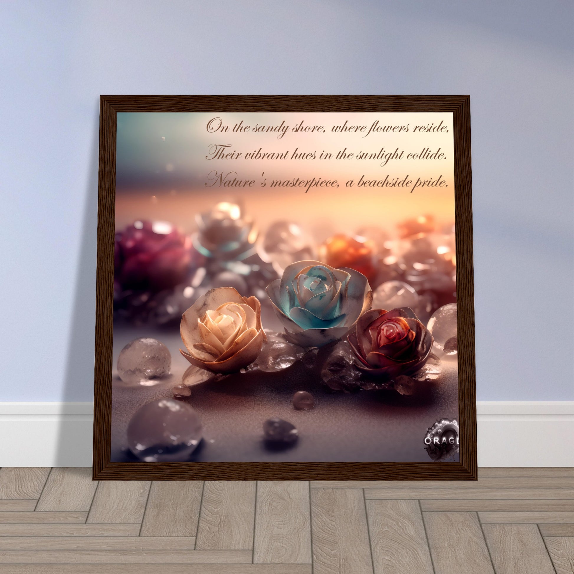 "Blooming Love: Roses on the Beach - Premium Matte Paper Wooden Framed Poster Gelato