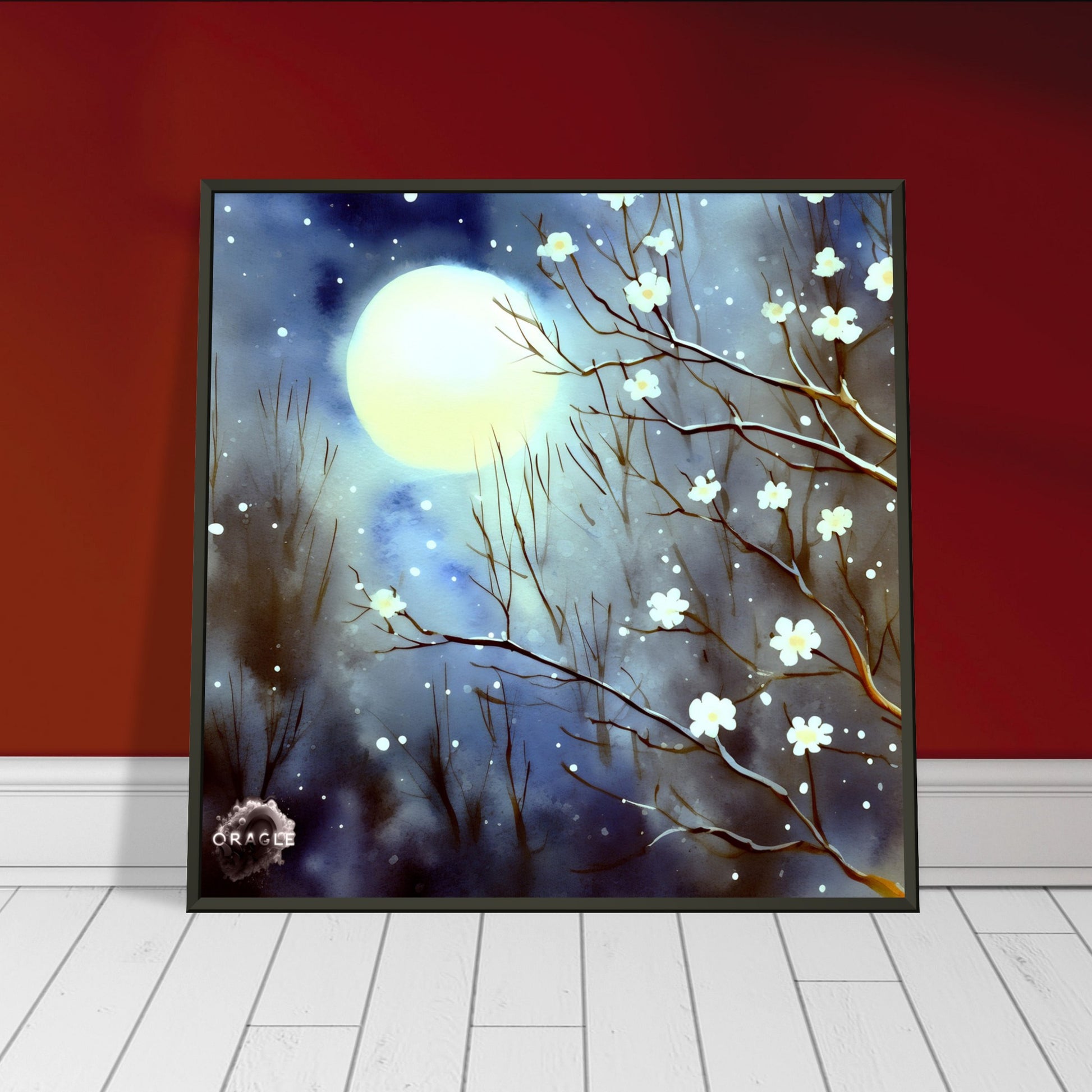 Moonlit Blossom Trees - Premium Matte Paper Wooden Framed Poster Gelato