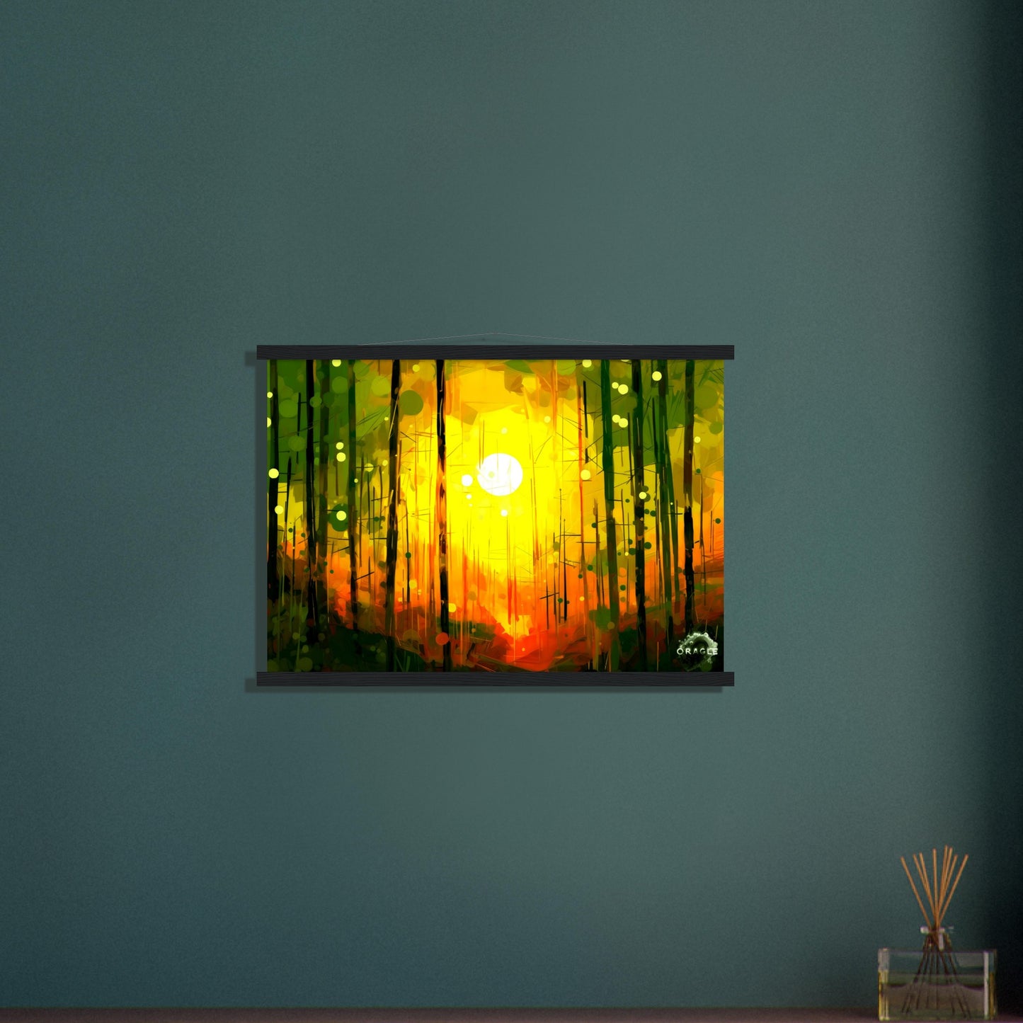 Dawn's Embrace: Illumination of the Forest - Premium Matte Paper Wooden Framed Poster Gelato