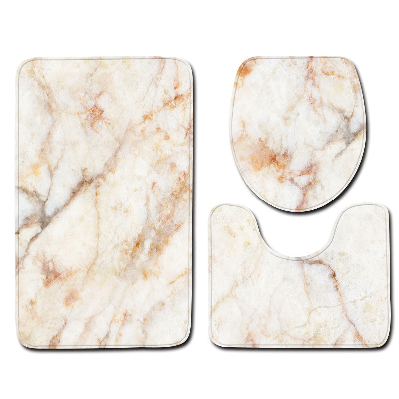 Marble Toilet Three-Piece Floor Mat Door Mat Bathroom Carpet The Artful Oracle