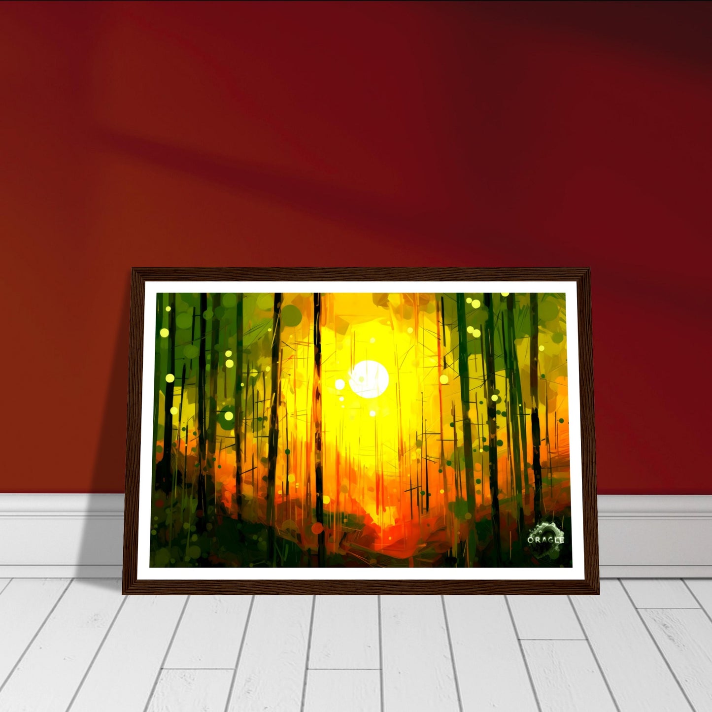 Dawn's Embrace: Illumination of the Forest - Premium Matte Paper Wooden Framed Poster Gelato