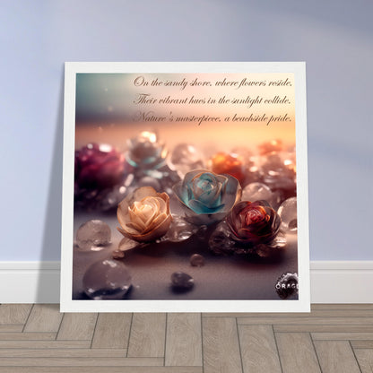 "Blooming Love: Roses on the Beach - Premium Matte Paper Wooden Framed Poster Gelato