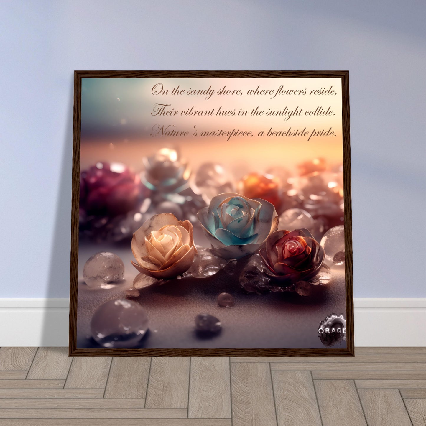 "Blooming Love: Roses on the Beach - Premium Matte Paper Wooden Framed Poster Gelato