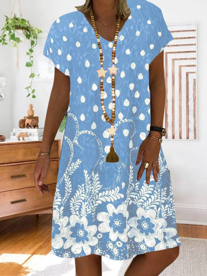 Short Sleeve Positioning Print V-neck Dress The Artful Oracle