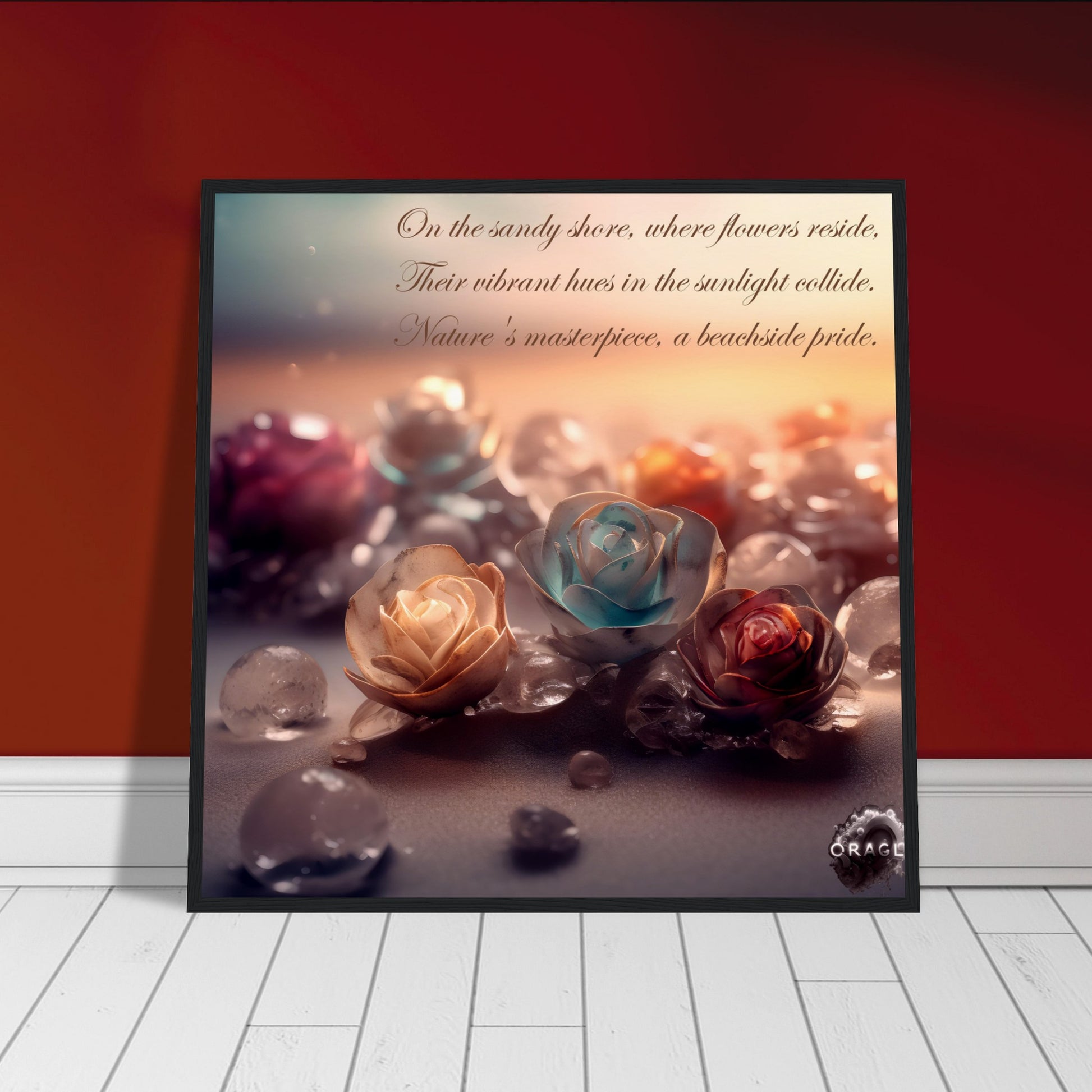 "Blooming Love: Roses on the Beach - Premium Matte Paper Wooden Framed Poster Gelato