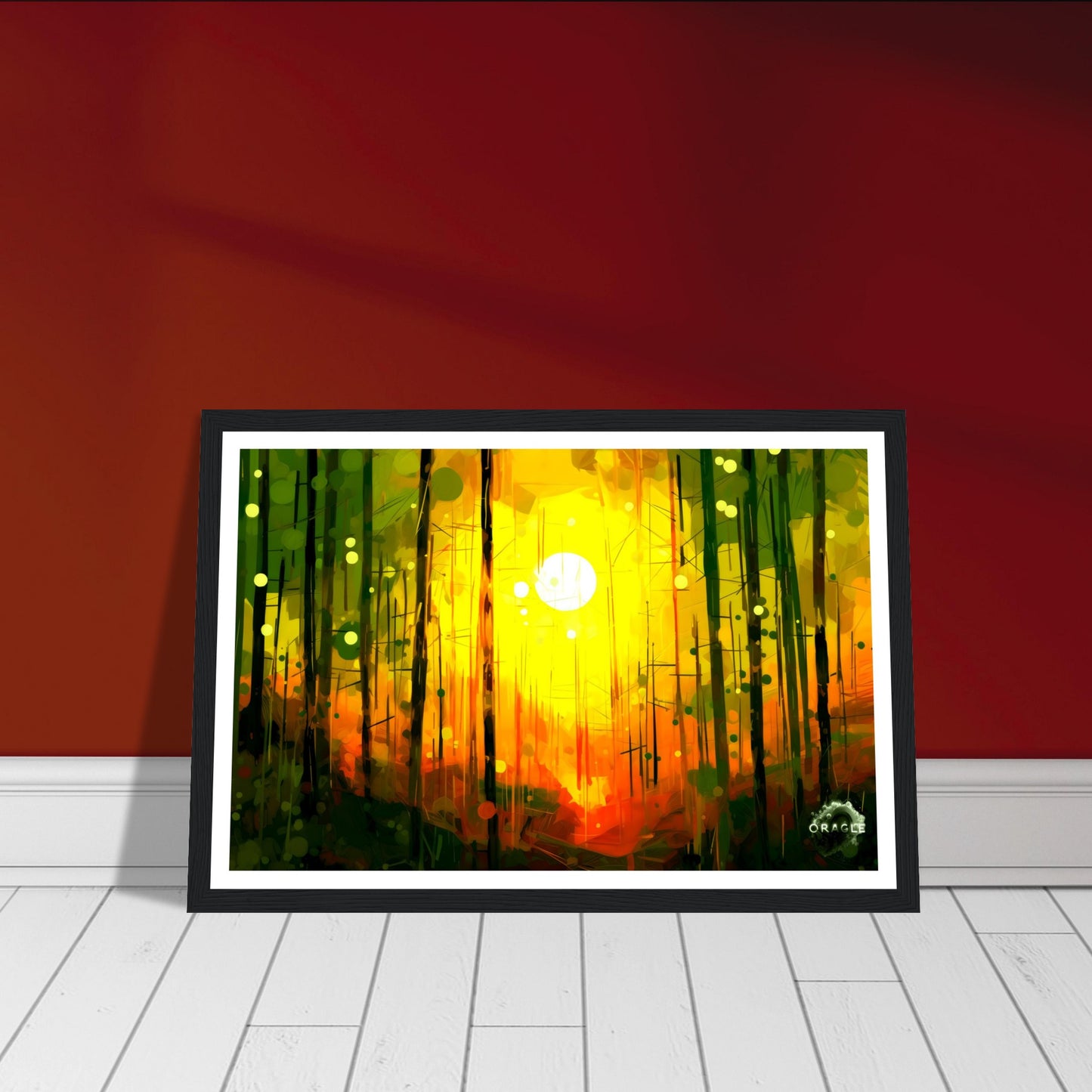 Dawn's Embrace: Illumination of the Forest - Premium Matte Paper Wooden Framed Poster Gelato