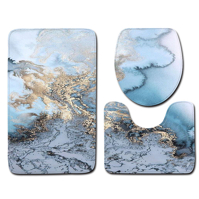 Marble Toilet Three-Piece Floor Mat Door Mat Bathroom Carpet The Artful Oracle