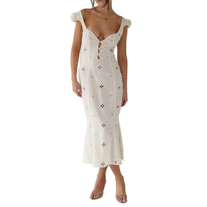 Trendy Mid-length Cotton Embroidered Dress The Artful Oracle