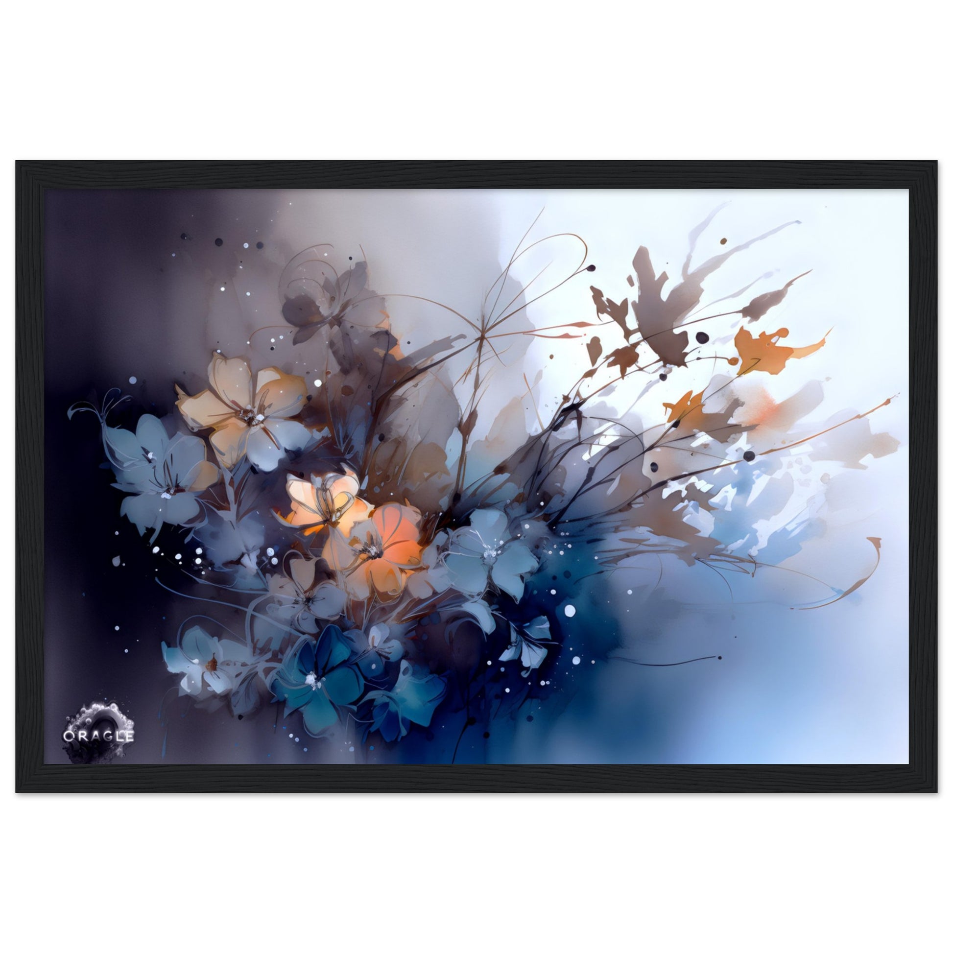 Aqua Blossoms: Watercolor Floral Splendor - Premium Matte Paper Wooden Framed Poster Gelato