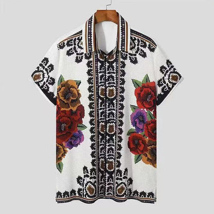 Men's Retro Fashion Positioning Flower Short Sleeve Shirt The Artful Oracle