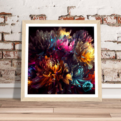 Luminous Bloom: The Neon Dance of Flowers- Premium Matte Paper Wooden Framed Poster Gelato