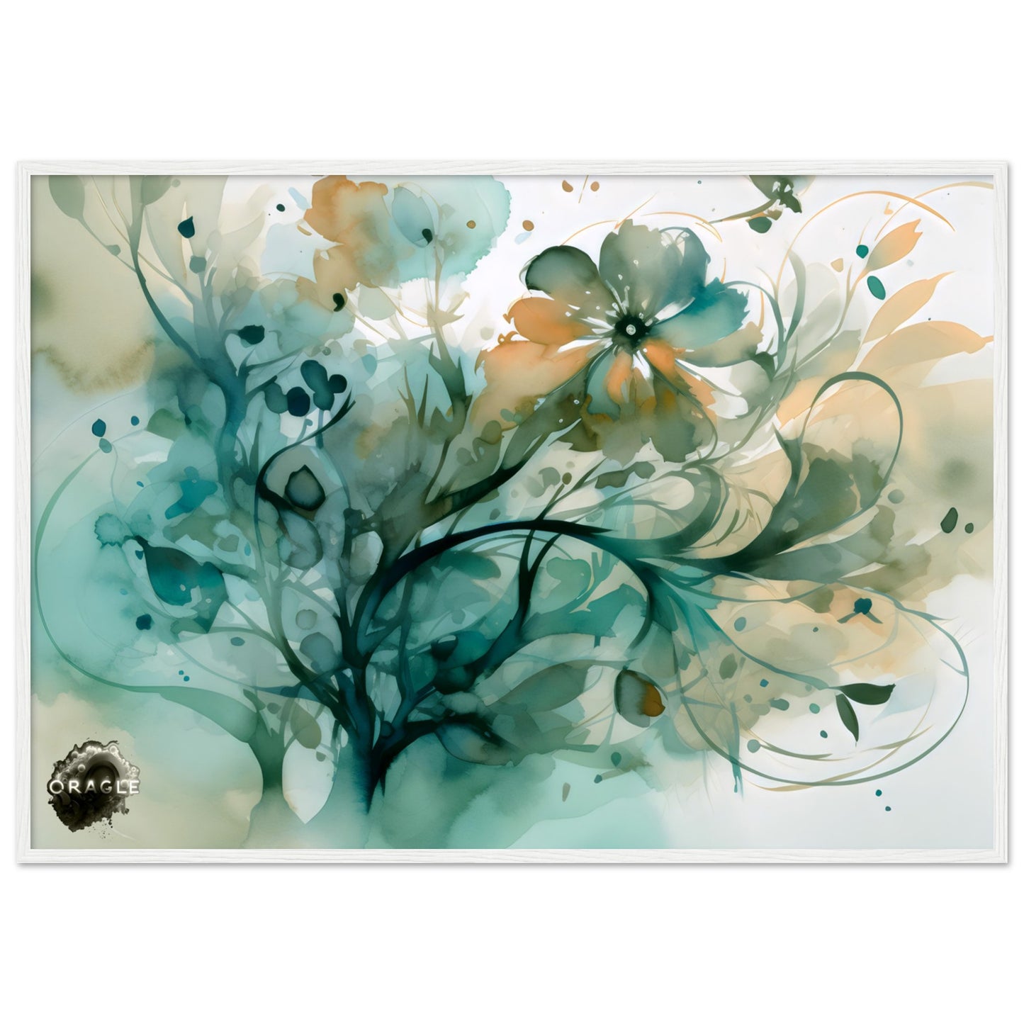 Blooming Tides: The Watercolor Flower Dance - Premium Matte Paper Wooden Framed Poster Gelato