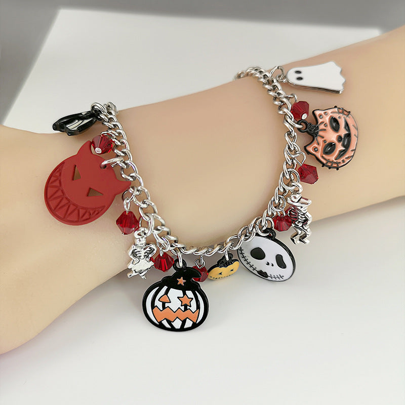 Halloween Bracelet With Pumpkin Skull Ghost Funny Jewelry The Artful Oracle