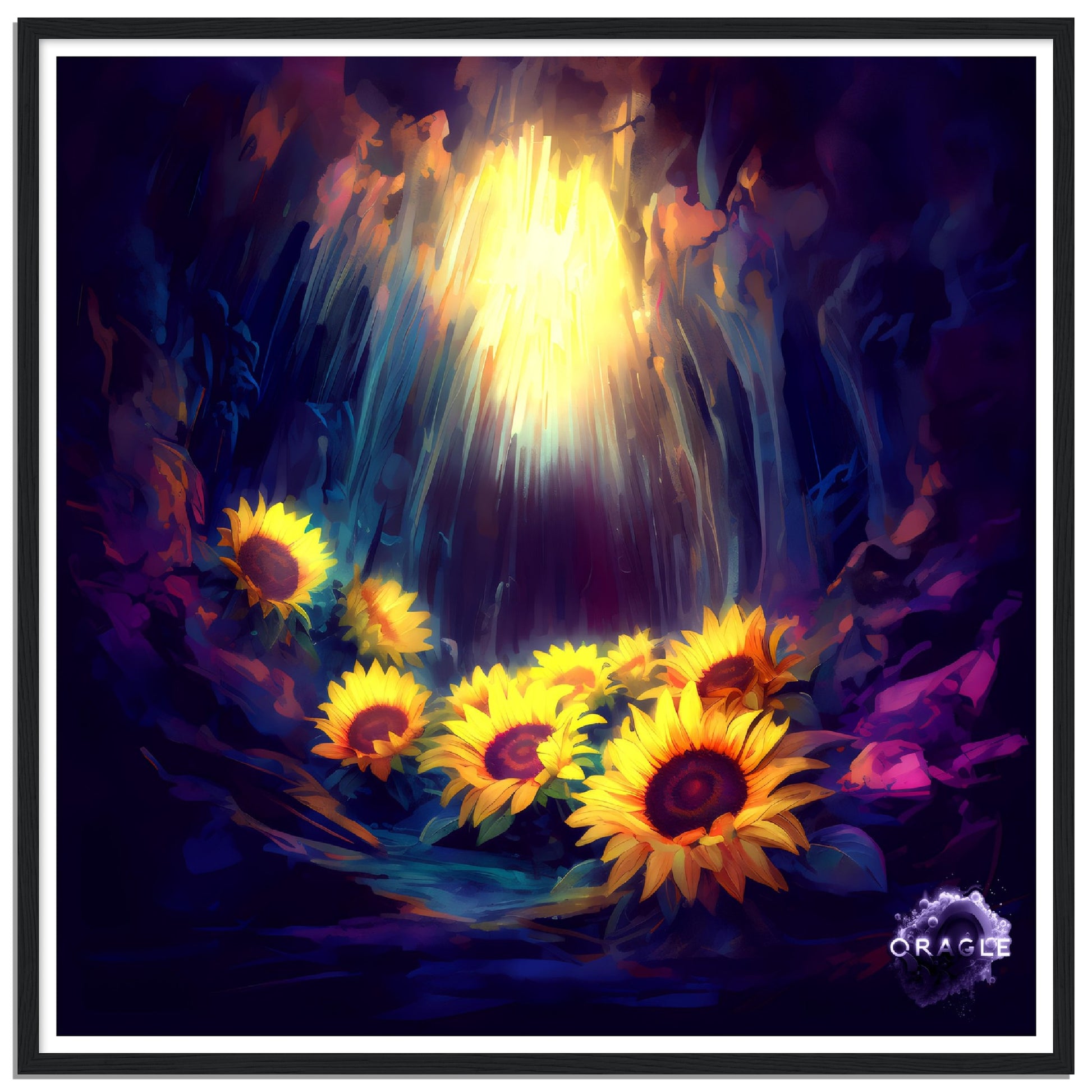 Octet of Radiance: Sunflowers in the Cave - Premium Matte Paper Wooden Framed Poster Gelato