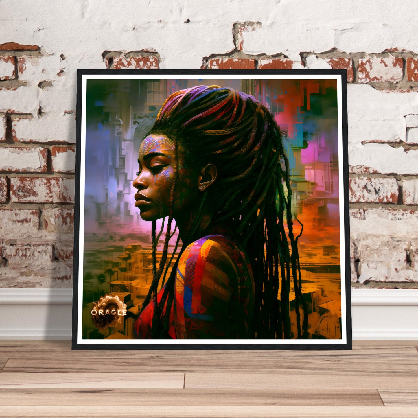 A vibrant 'African Rapunzel' painting, characterized by long, intricate braids and bold palette knife strokes that highlight the strength of African beauty.