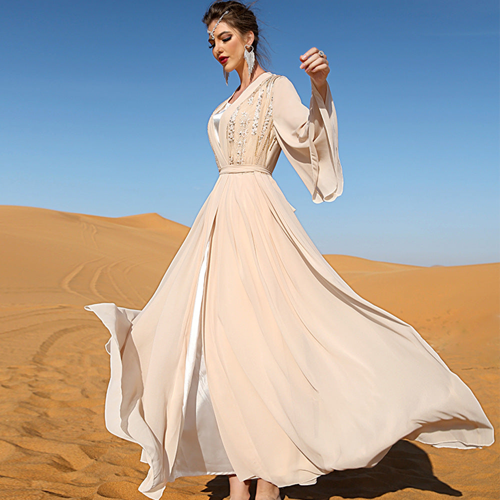 Beige Double Chiffon Dress Long The Artful Oracle