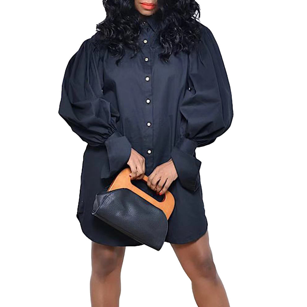 Lapel Puff Sleeve Lapel Shirt Dress The Artful Oracle