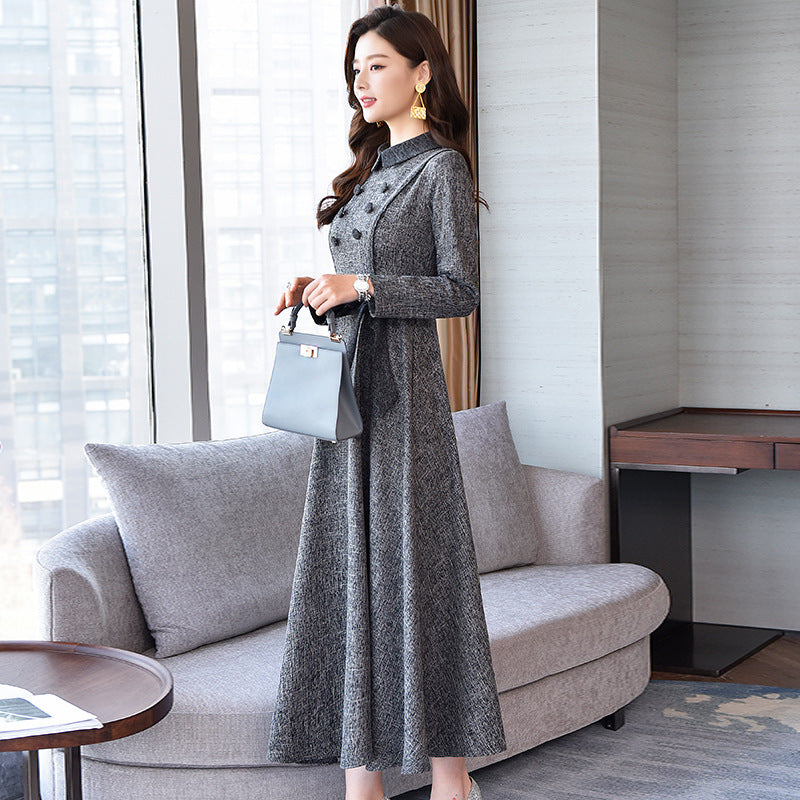 Fashionable Dress With Thin Lapel Long And Large Swing Skirt The Artful Oracle