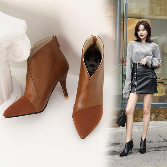 Fashion Simple And Versatile Pointed Toe Stitching Ankle Boots The Artful Oracle
