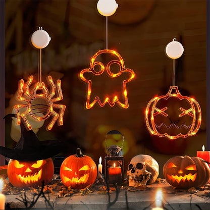 Halloween Window Hanging LED Lights Spider Pumpkin Hanging Ghost Horror Atmosphere Lights Holiday Party Decorative Lights Home Decor The Artful Oracle