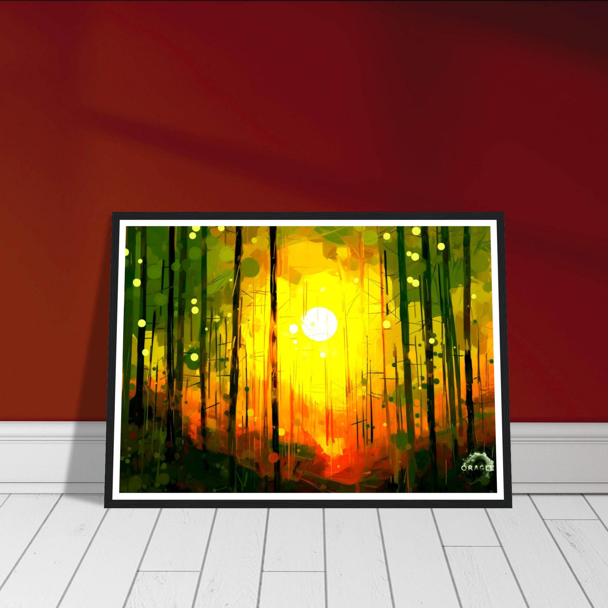 Dawn's Embrace: Illumination of the Forest - Premium Matte Paper Wooden Framed Poster Gelato