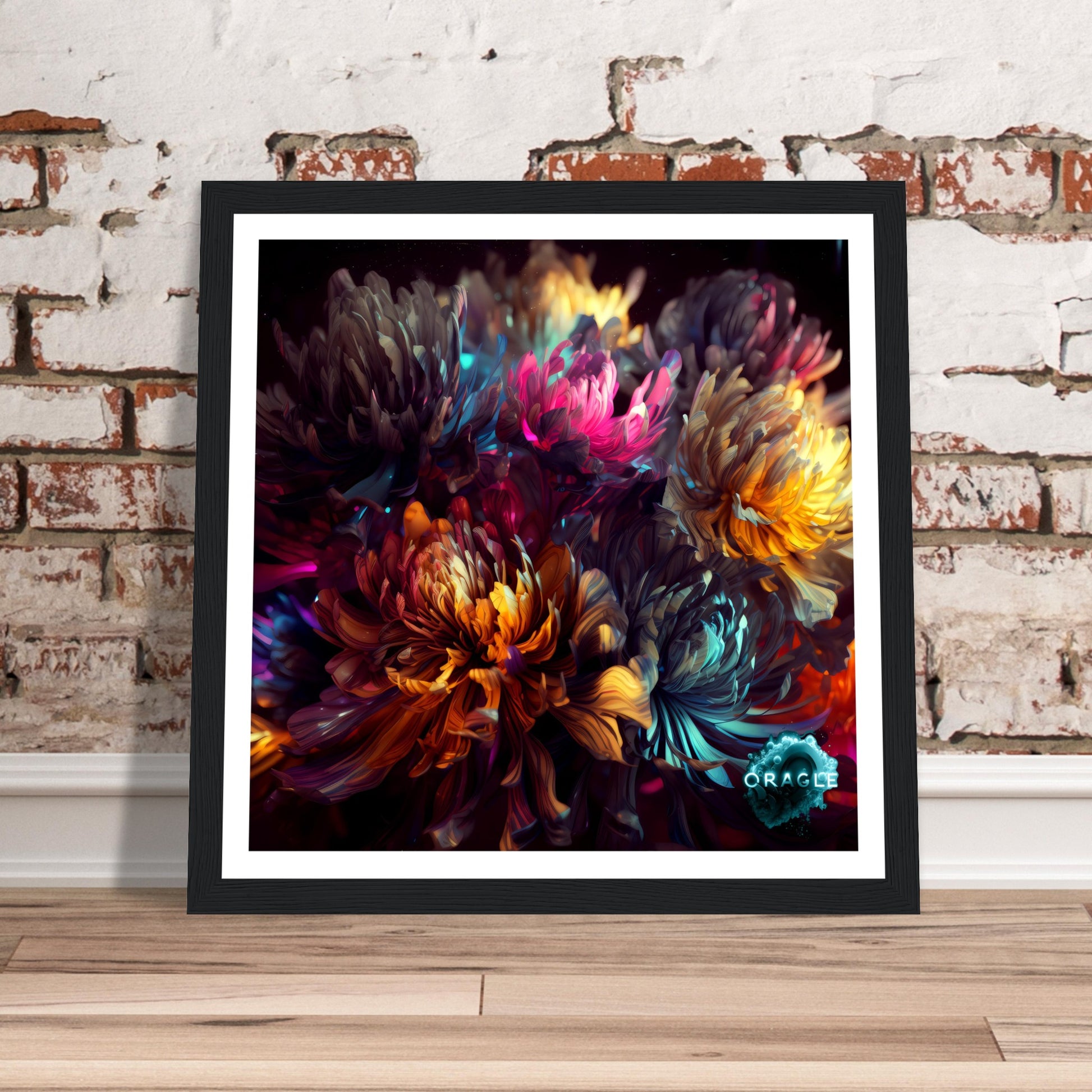 Luminous Bloom: The Neon Dance of Flowers- Premium Matte Paper Wooden Framed Poster Gelato