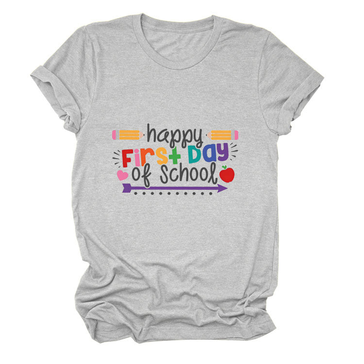 Loose Women's Short-sleeved Shirt Happy First Day Of School The Artful Oracle