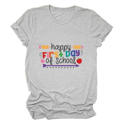 Loose Women's Short-sleeved Shirt Happy First Day Of School The Artful Oracle