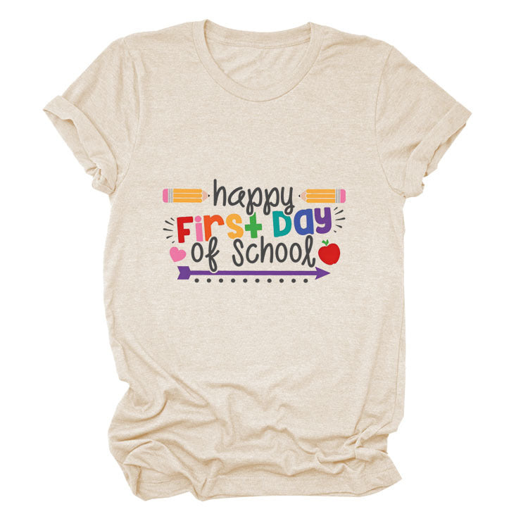 Loose Women's Short-sleeved Shirt Happy First Day Of School The Artful Oracle