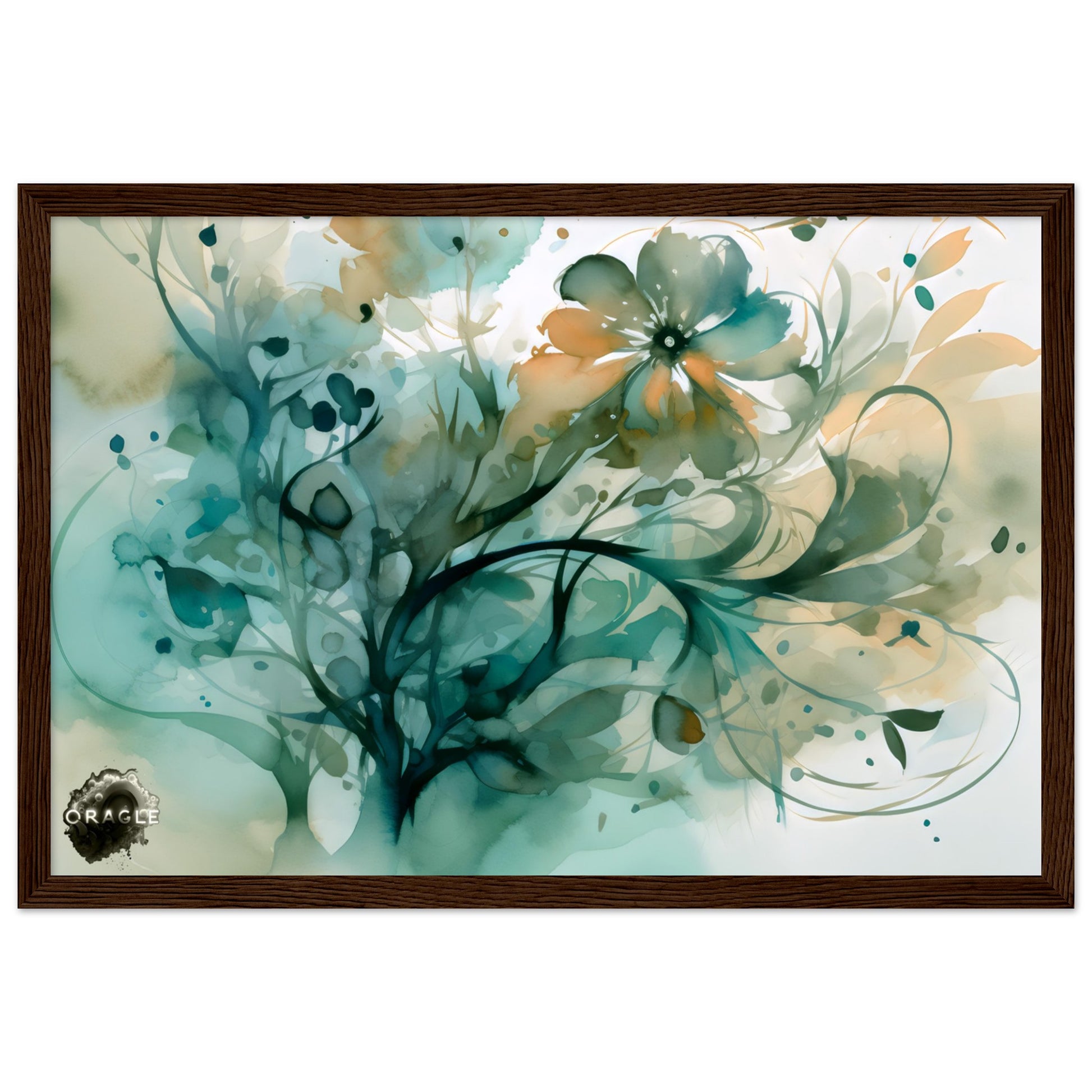 Blooming Tides: The Watercolor Flower Dance - Premium Matte Paper Wooden Framed Poster Gelato