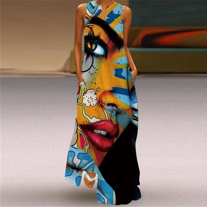 Women's Multi-color Long Sleeveless Dress The Artful Oracle