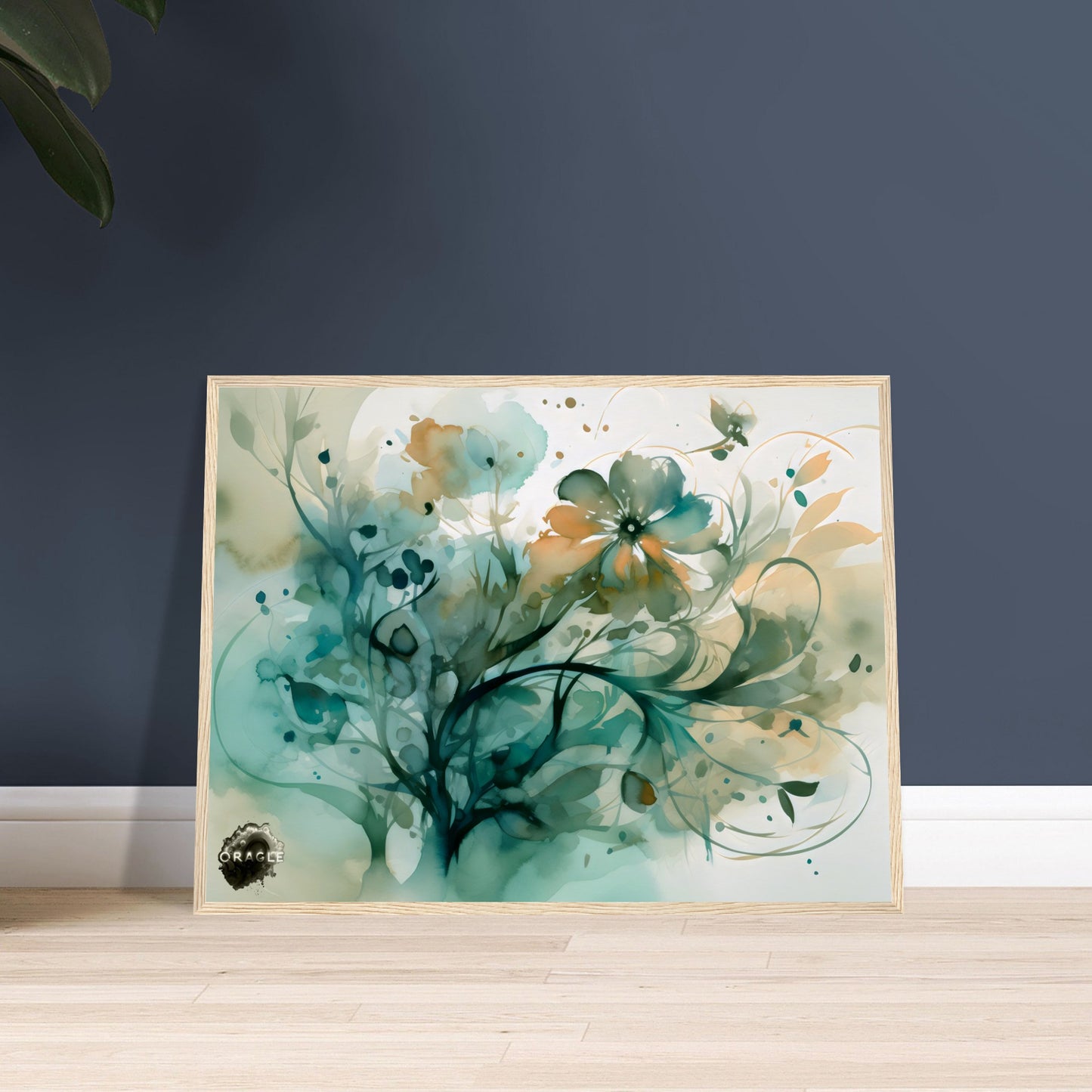 Blooming Tides: The Watercolor Flower Dance - Premium Matte Paper Wooden Framed Poster Gelato