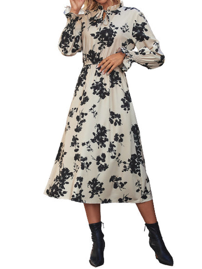 Women's Retro Style High Waist Flared Long Sleeve Dress The Artful Oracle