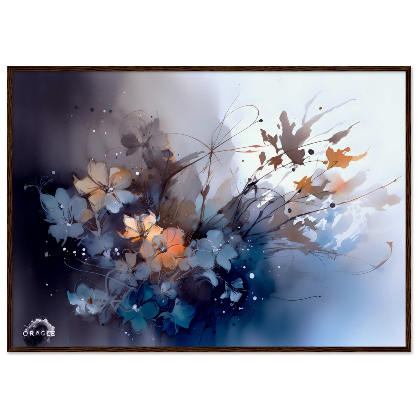 Aqua Blossoms: Watercolor Floral Splendor - Museum-Quality Matte Paper Wooden Framed Poster Gelato