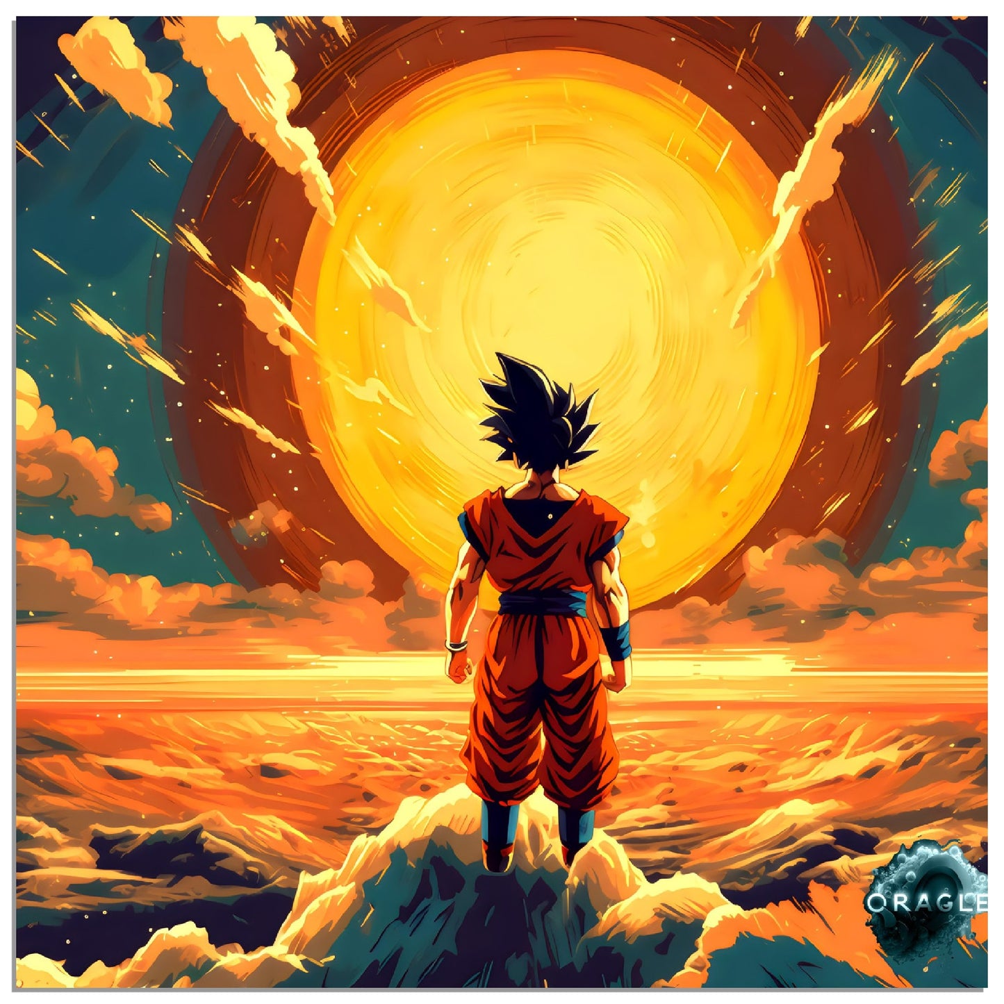 Goku on top of World - Aluminum Print Gelato