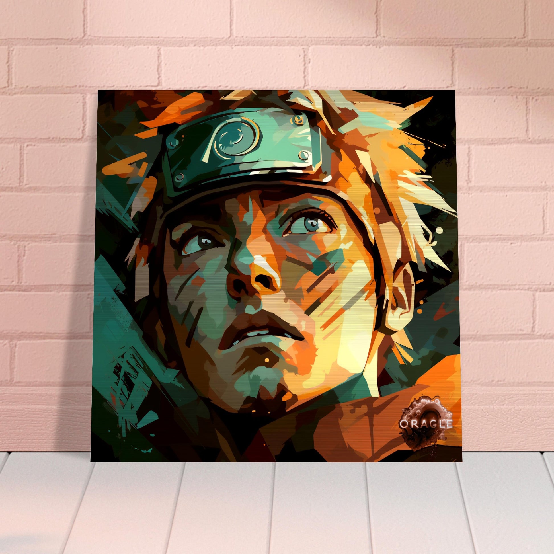 Naruto Uzumaki depicted with a peaceful, content expression, framed by his signature vibrant orange attire and a soft-toned background.