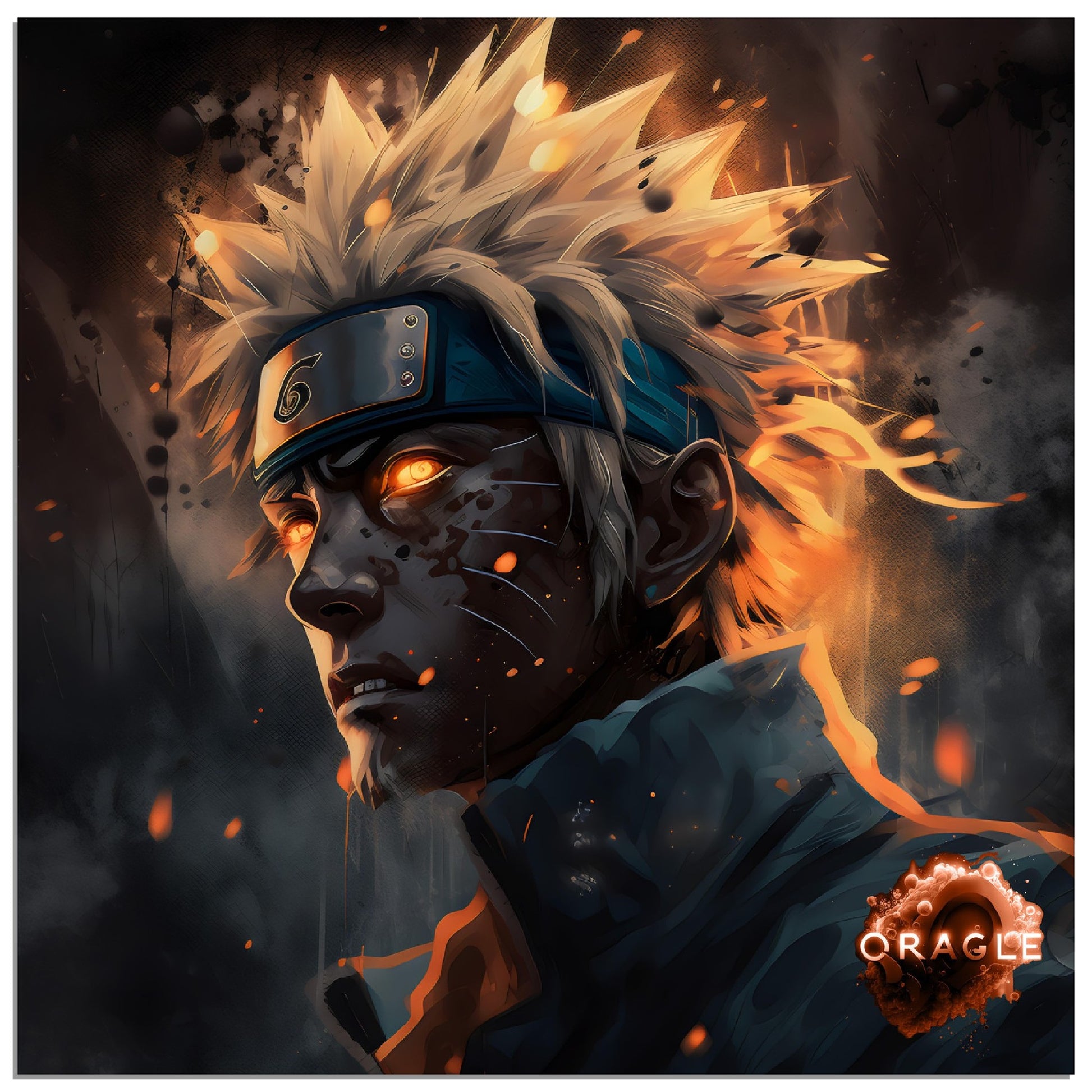 Naruto Uzumaki in mid-transformation, his chakra flaring intensely, signaling the awakening of his potent nine-tailed fox spirit.