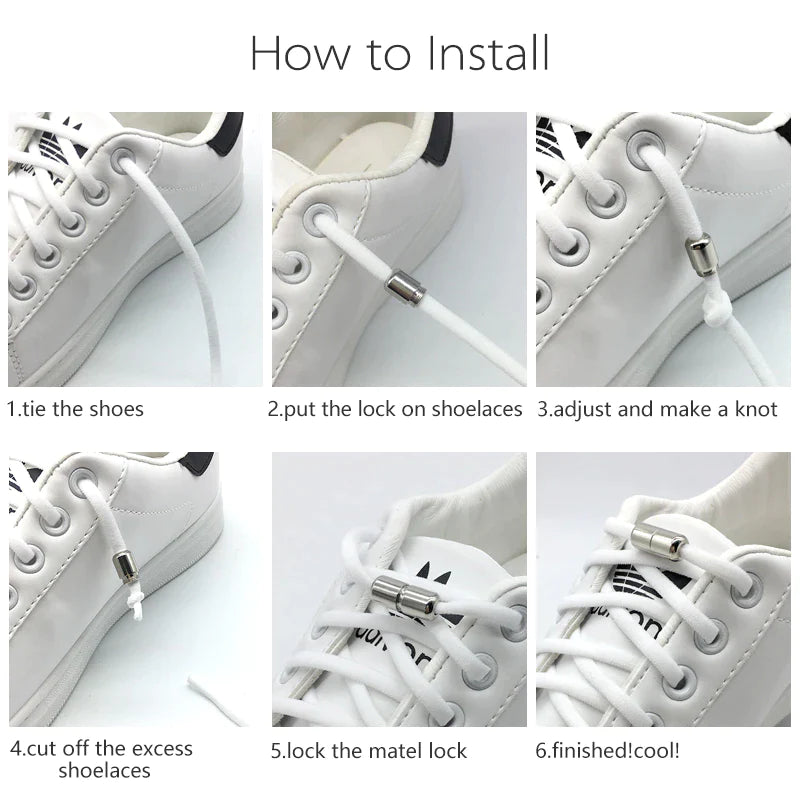 Elastic No Tie Shoelaces Semicircle Shoe Laces for Kids and Adult Sneakers Shoelace Quick Lazy Metal Lock Laces Shoe Strings